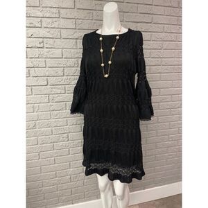 New York & Company Women Black Lace Long Bell Sleeve Stretch Dress Size M